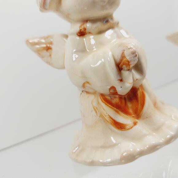 Alabama Clay Pottery 4” Pair Of Praying Angels Figurine Orange Swirls Statue - Picture 7 of 16